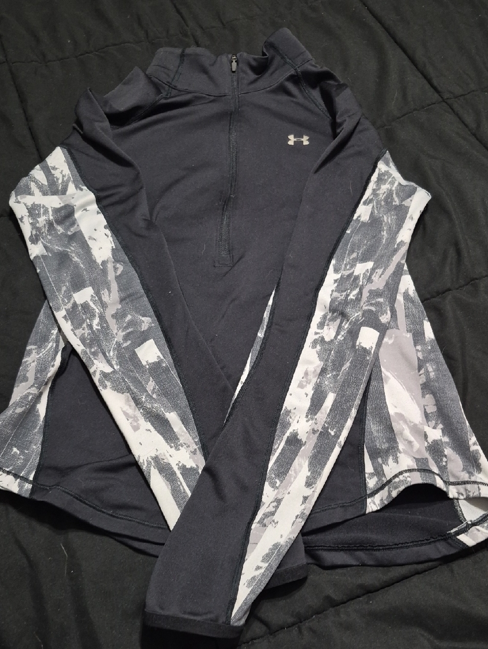Under Armour Black Half-Zip Pullover with Gray/White Patterned Sleeves